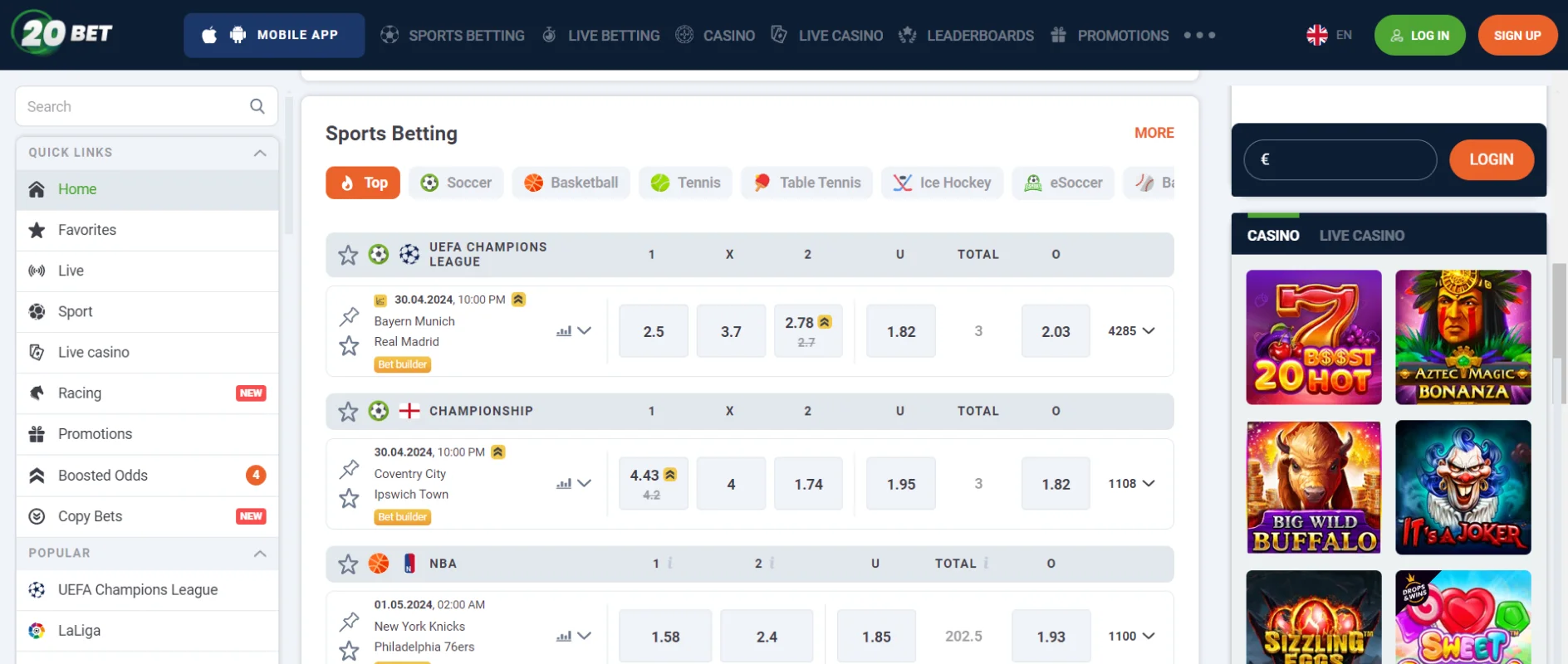 20Bet Betting